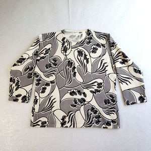 Pierri Pullover Womens Medium Knit Beaded Gray Cream Black Crew Neck VTG Classic